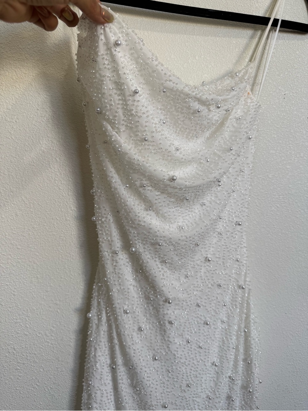 Windsor White Pearl Beaded Cowl Neck Mini Dress Open Back NWT Medium - Picture 4 of 8